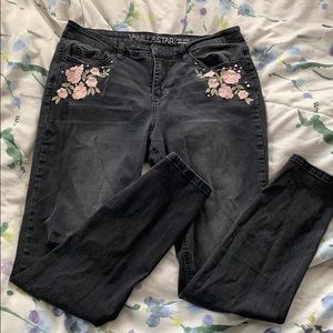 embroidered black ripped jeans